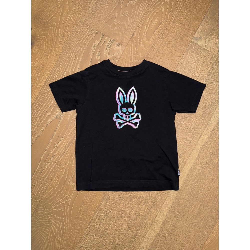 Psycho Bunny Kids Black Pima Cotton Graphic T-Shirt Bunny Skull Logo Size 5-6 XS